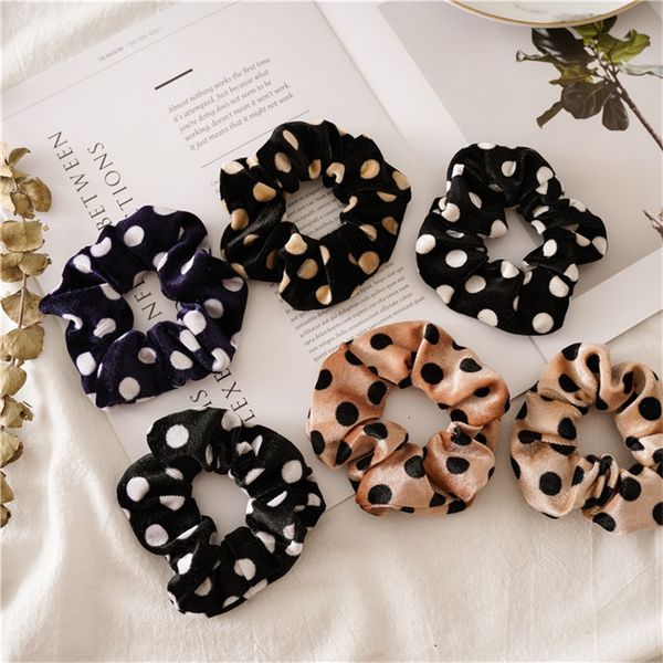 leopard hair scrunchies women velvet hairbands dot elastic hair rope ponytail holder winter headwear hair accessories 13 designs 1632 b3, Slivery;white